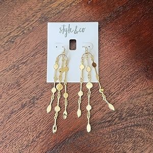 Gold linear drop earrings style & Co by Macy's NWT